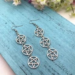 Cradle Of Goth Triple Pentagram Earrings