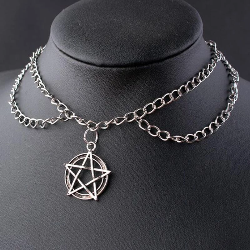 Cradle Of Goth NECKLACES Double Chain Pentagram Necklace 1 Cradle Of Goth NECKLACES Double Chain Pentagram Necklace