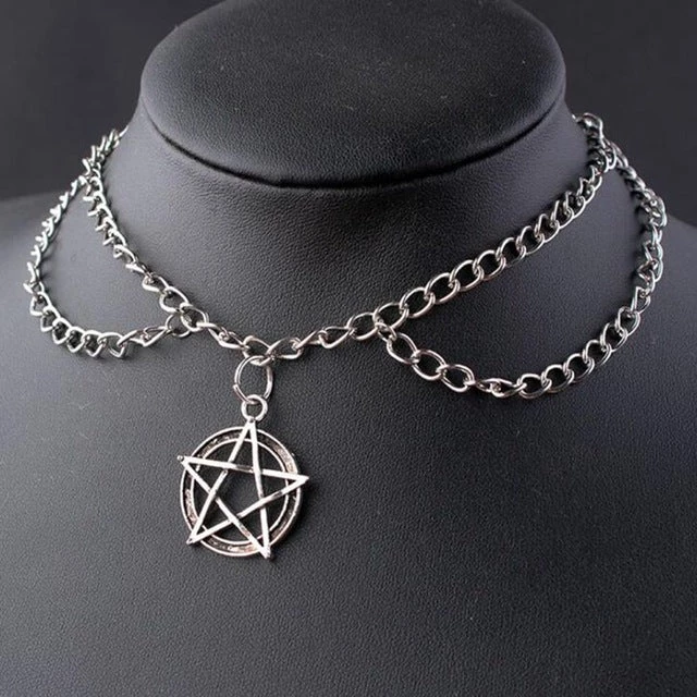 Cradle Of Goth NECKLACES Double Chain Pentagram Necklace 4 Cradle Of Goth NECKLACES Double Chain Pentagram Necklace