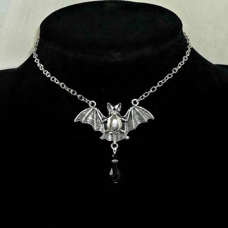 Cradle Of Goth NECKLACES Bat Necklace With Crystal 1 Cradle Of Goth NECKLACES Bat Necklace With Crystal