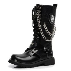 Cradle Of Goth Men's Chained Motorcycle Boots (Vegan) SHOES