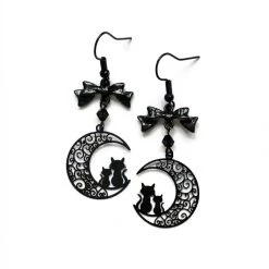 Cradle Of Goth Black Moon And Cats Earrings