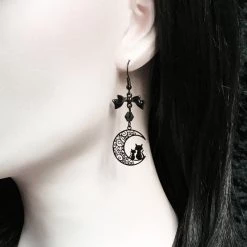 Cradle Of Goth Black Moon And Cats Earrings
