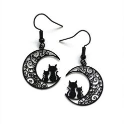 Cradle Of Goth Black Moon And Cats Earrings