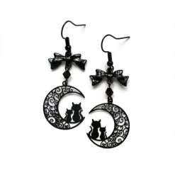 Cradle Of Goth Black Moon And Cats Earrings