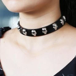 Cradle Of Goth Vegan Leather Choker With Skulls