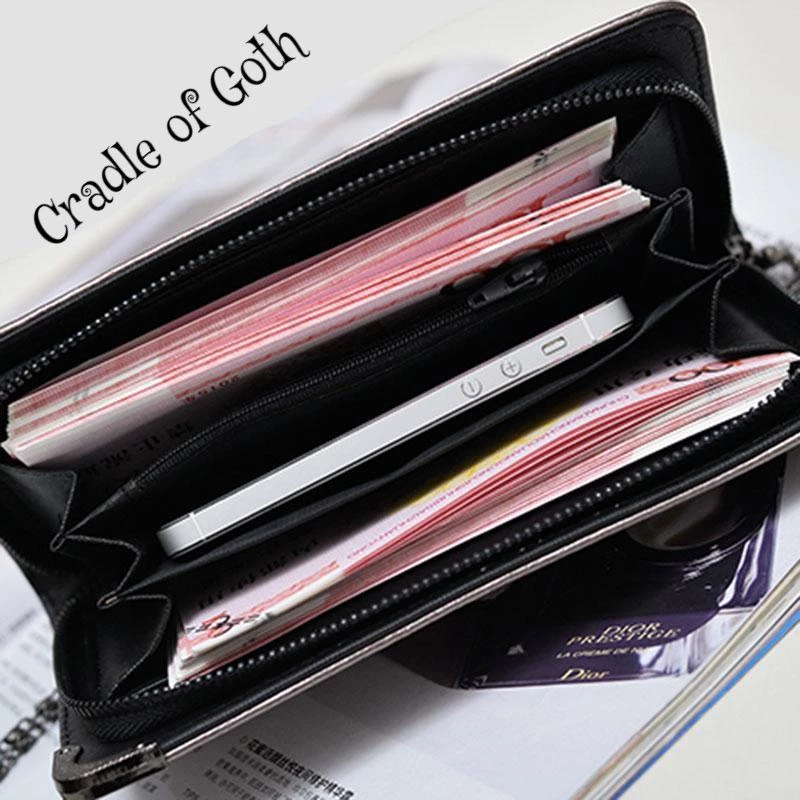 Cradle Of Goth Grinning Skull Long Wallet (Vegan Leather) WALLETS 3 Cradle Of Goth Grinning Skull Long Wallet (Vegan Leather) WALLETS