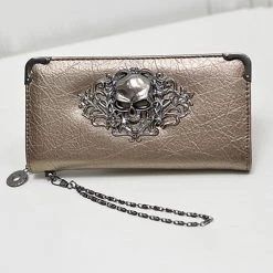 Cradle Of Goth Grinning Skull Long Wallet (Vegan Leather) WALLETS 16 Cradle Of Goth Grinning Skull Long Wallet (Vegan Leather) WALLETS