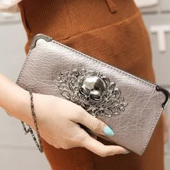 Cradle Of Goth Grinning Skull Long Wallet (Vegan Leather) WALLETS 20 Cradle Of Goth Grinning Skull Long Wallet (Vegan Leather) WALLETS