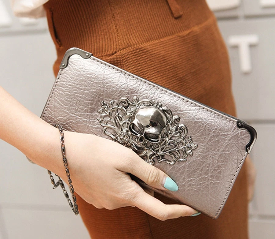 Cradle Of Goth Grinning Skull Long Wallet (Vegan Leather) WALLETS 9 Cradle Of Goth Grinning Skull Long Wallet (Vegan Leather) WALLETS