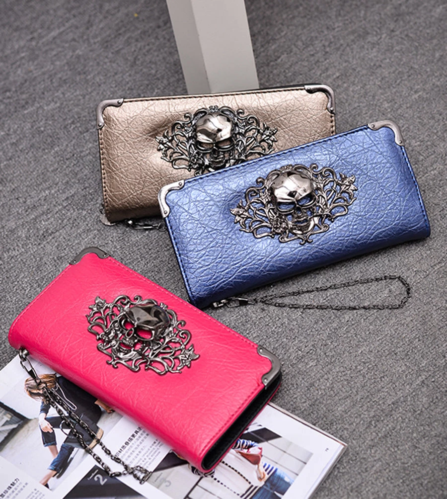 Cradle Of Goth Grinning Skull Long Wallet (Vegan Leather) WALLETS 8 Cradle Of Goth Grinning Skull Long Wallet (Vegan Leather) WALLETS