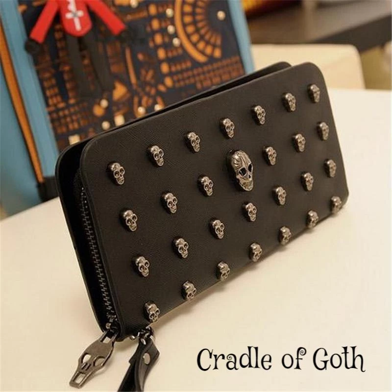 Cradle Of Goth Smiling Skulls Wallet (Vegan Leather) WALLETS 1 Cradle Of Goth Smiling Skulls Wallet (Vegan Leather) WALLETS