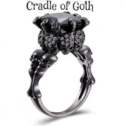 Cradle Of Goth Zircon Stone Skull Ring RINGS