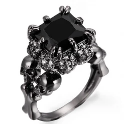 Cradle Of Goth Zircon Stone Skull Ring RINGS
