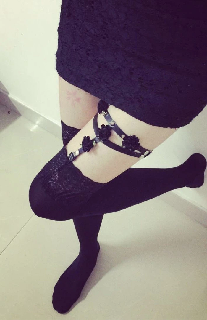 Cradle Of Goth Spiked Flower Garter 3 Cradle Of Goth Spiked Flower Garter