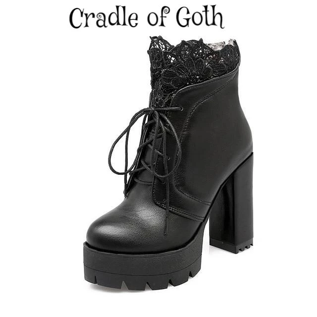 Cradle Of Goth Lady Lace Boots (Handmade, Vegan) SHOES 4 Cradle Of Goth Lady Lace Boots (Handmade, Vegan) SHOES