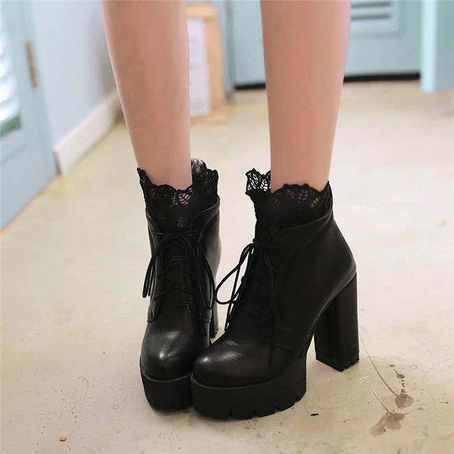 Cradle Of Goth Lady Lace Boots (Handmade, Vegan) SHOES 18 Cradle Of Goth Lady Lace Boots (Handmade, Vegan) SHOES