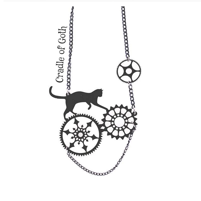 Cradle Of Goth Cat Gears Necklace 1 Cradle Of Goth Cat Gears Necklace