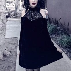 Cradle Of Goth DRESSES Halter Velvet Dress