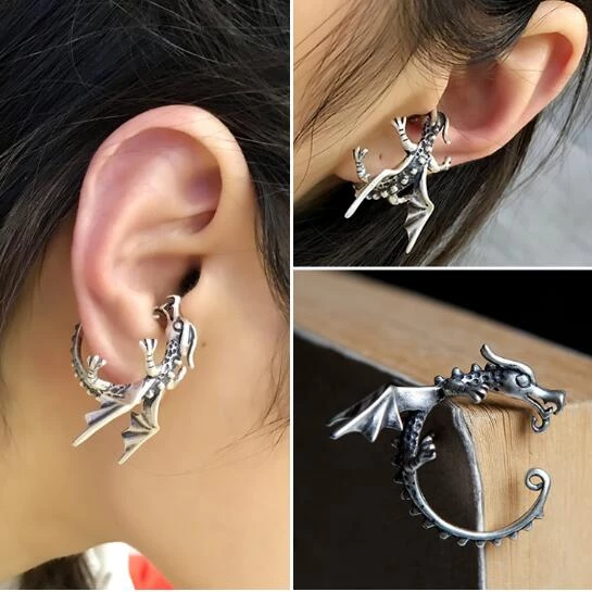 Cradle Of Goth Clingy Dragon Silver Earrings 1 Cradle Of Goth Clingy Dragon Silver Earrings