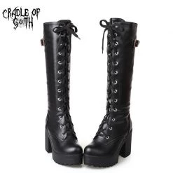 Cradle Of Goth Knee High Goth Boots (Vegan Leather)