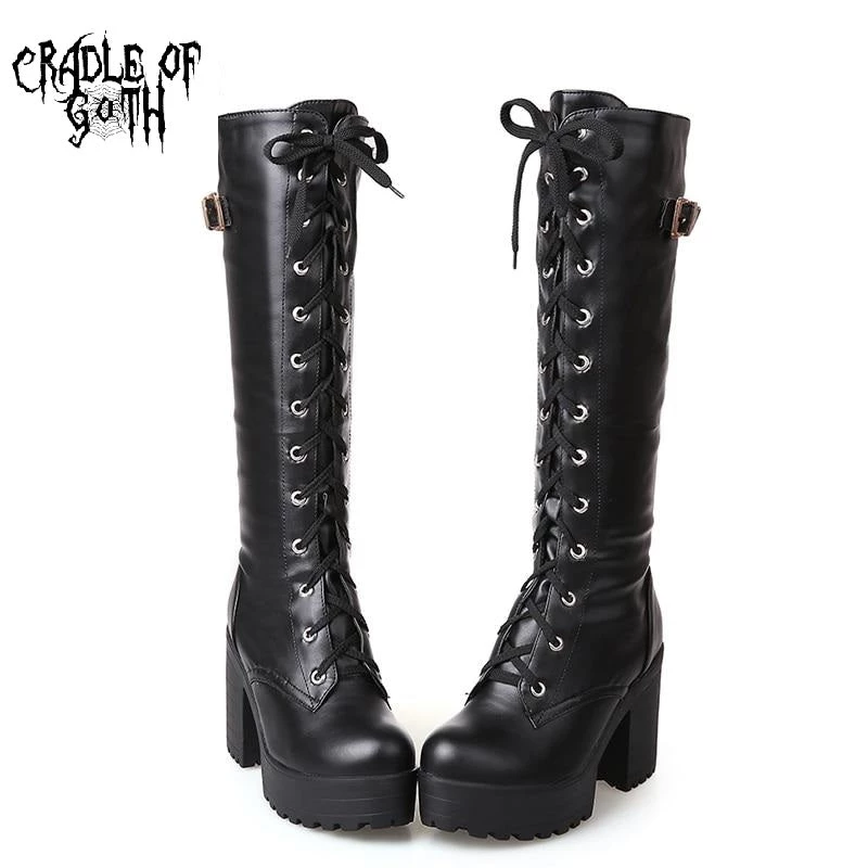 Cradle Of Goth Knee High Goth Boots (Vegan Leather) 1 Cradle Of Goth Knee High Goth Boots (Vegan Leather)